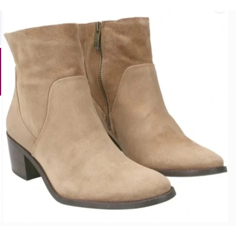 Paul Green Nicole Bootie Antelope Beige Soft Suede Ankle Side Zip Size 6 Nwob